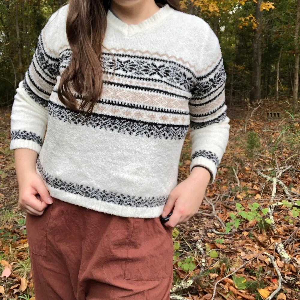 Croft and Barrow M White Soft Cabin Sweater circa Y2k - Picture 3 of 9